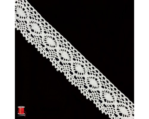Кружево вязаное хлопковое шир.6,5 см арт.5052-2 цв.белый уп.45 м